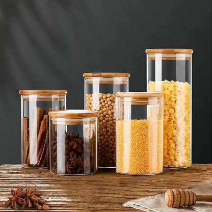 Glass jars of various sizes can be used to store tea, coffee, beans, sugar, etc., to give your food a home